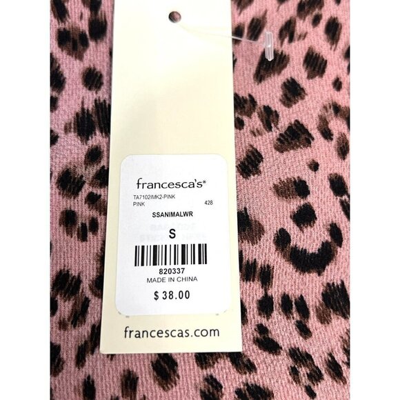 Francesca's Mi Ami Faux Wrap Peplum Blouse Small Animal Print Flutter S/S‎ NWT - Picture 8 of 12